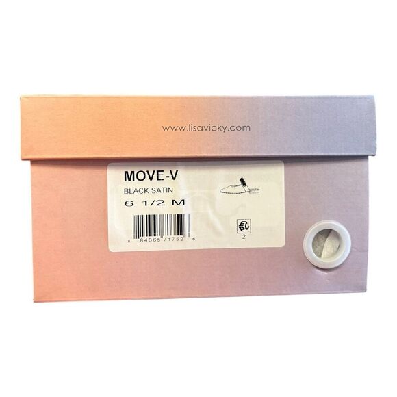 Lisa Vicky Black Satin Pointy Toe Move Crystal Embellished Flats 6.5 - Picture 4 of 4